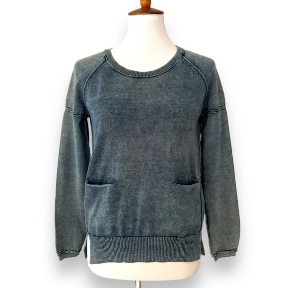 Splendid Tops - Splendid Blue Distressed Mineral Wash Pullover Sweatshirt Size Small